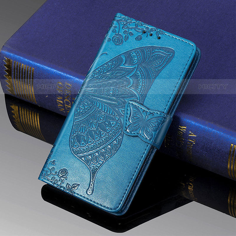 Custodia Portafoglio In Pelle Farfalla Cover con Supporto S01D per Samsung Galaxy S22 Ultra 5G Blu