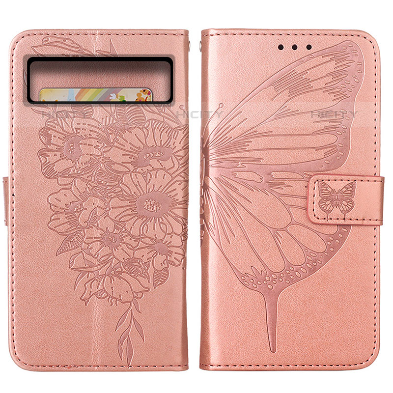 Custodia Portafoglio In Pelle Farfalla Cover con Supporto Y01B per Google Pixel 8 5G Oro Rosa