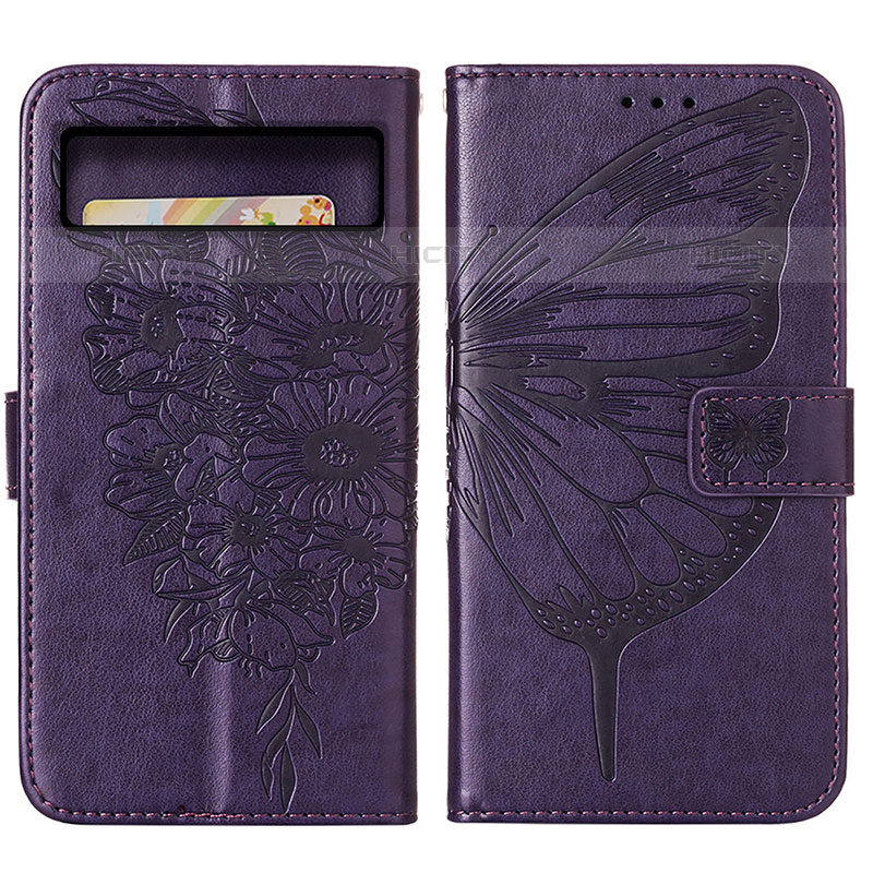 Custodia Portafoglio In Pelle Farfalla Cover con Supporto Y01B per Google Pixel 8 5G Viola