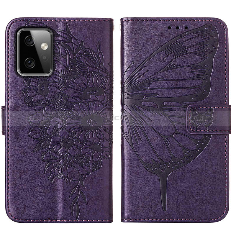 Custodia Portafoglio In Pelle Farfalla Cover con Supporto Y01B per Motorola Moto G Power 5G (2023) Viola