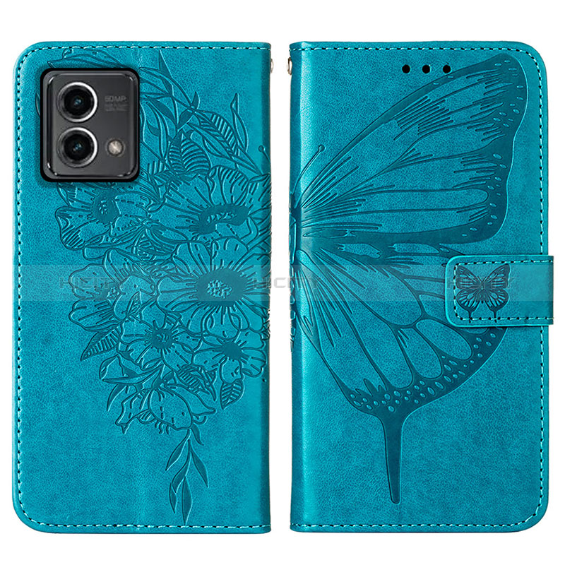 Custodia Portafoglio In Pelle Farfalla Cover con Supporto Y01B per Motorola Moto G Stylus (2023) 4G Blu