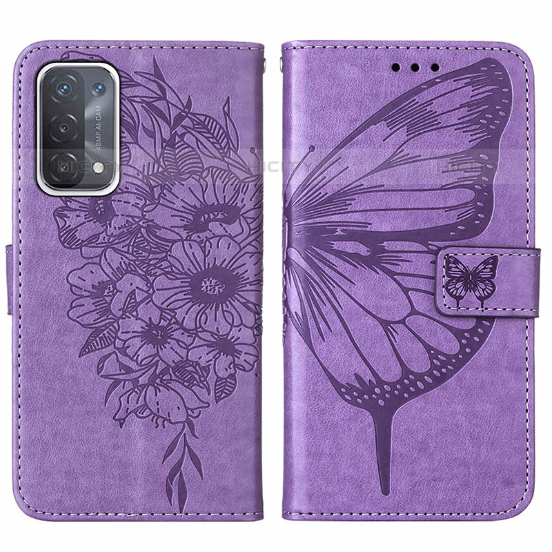 Custodia Portafoglio In Pelle Farfalla Cover con Supporto Y01B per OnePlus Nord N200 5G Lavanda