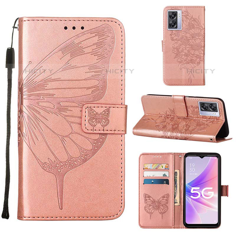 Custodia Portafoglio In Pelle Farfalla Cover con Supporto Y01B per OnePlus Nord N300 5G Oro Rosa