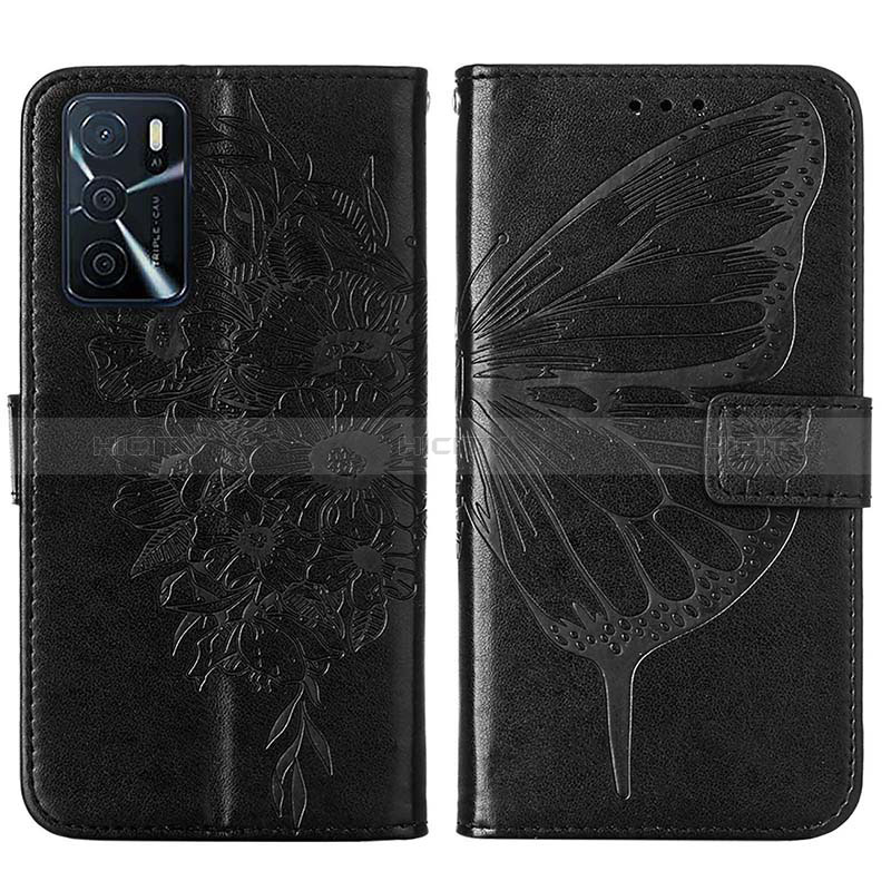 Custodia Portafoglio In Pelle Farfalla Cover con Supporto Y01B per Oppo A16 Nero