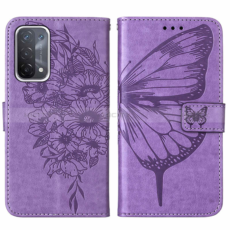 Custodia Portafoglio In Pelle Farfalla Cover con Supporto Y01B per Oppo A54 5G Lavanda