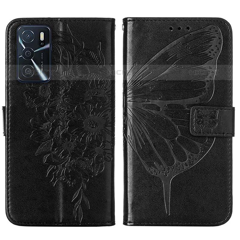 Custodia Portafoglio In Pelle Farfalla Cover con Supporto Y01B per Oppo A54s Nero