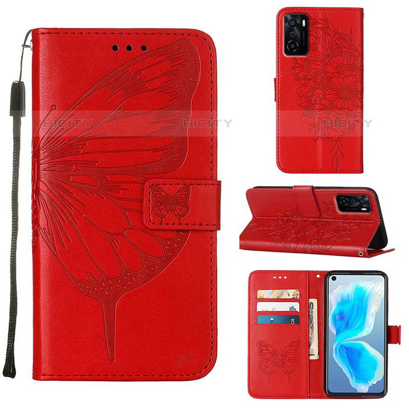 Custodia Portafoglio In Pelle Farfalla Cover con Supporto Y01B per Oppo A55S 5G Rosso