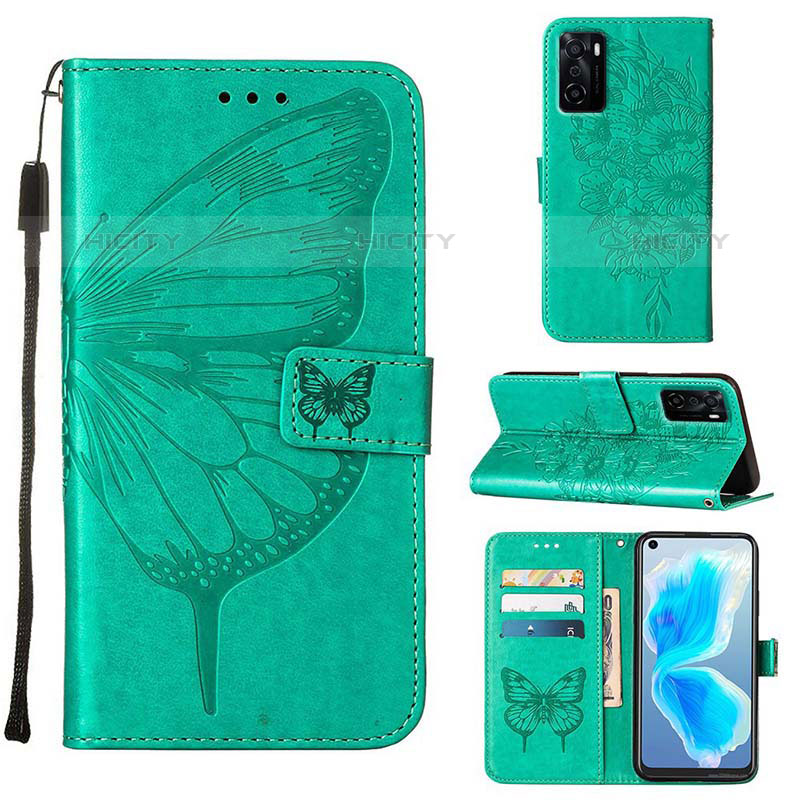 Custodia Portafoglio In Pelle Farfalla Cover con Supporto Y01B per Oppo A55S 5G Verde