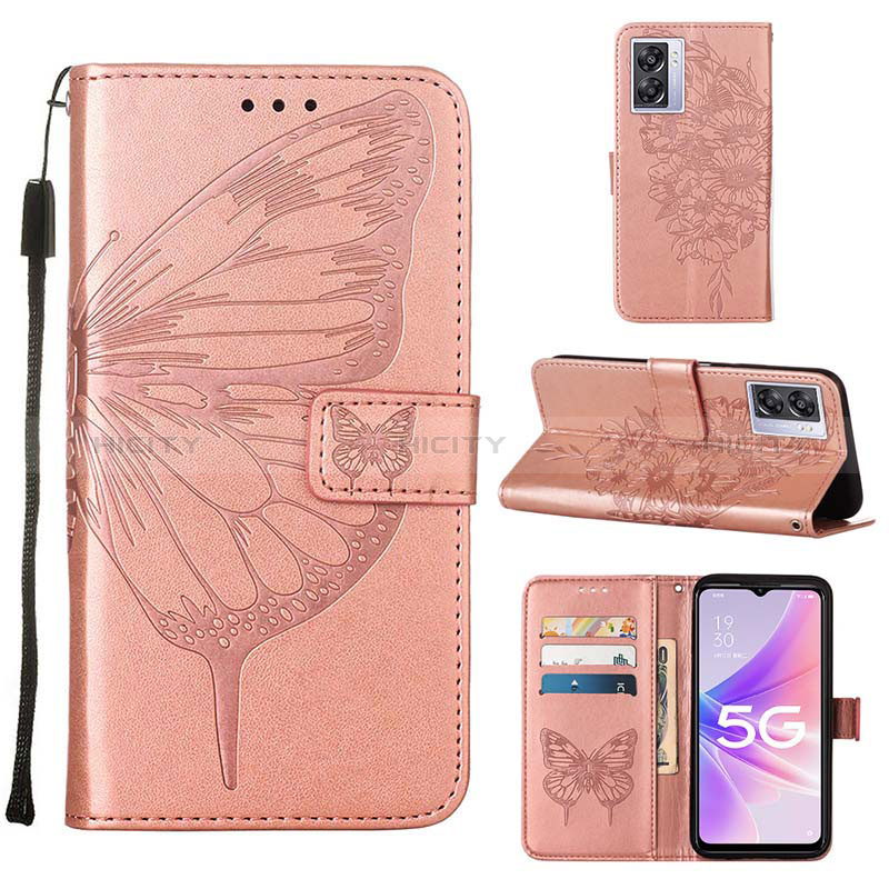 Custodia Portafoglio In Pelle Farfalla Cover con Supporto Y01B per Oppo A56S 5G Oro Rosa