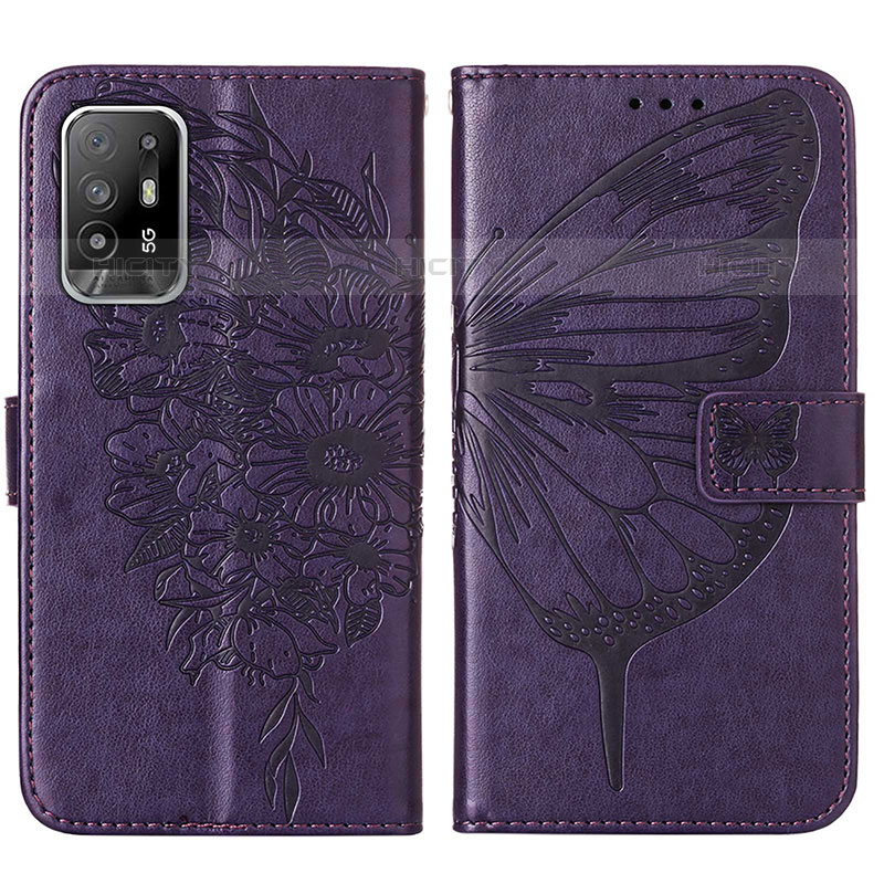 Custodia Portafoglio In Pelle Farfalla Cover con Supporto Y01B per Oppo A94 5G Viola