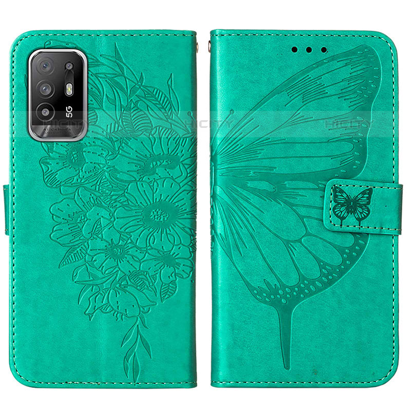 Custodia Portafoglio In Pelle Farfalla Cover con Supporto Y01B per Oppo A95 5G Verde