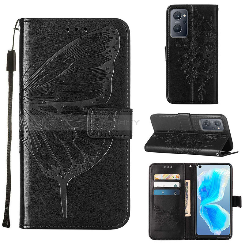 Custodia Portafoglio In Pelle Farfalla Cover con Supporto Y01B per Oppo A96 4G Nero