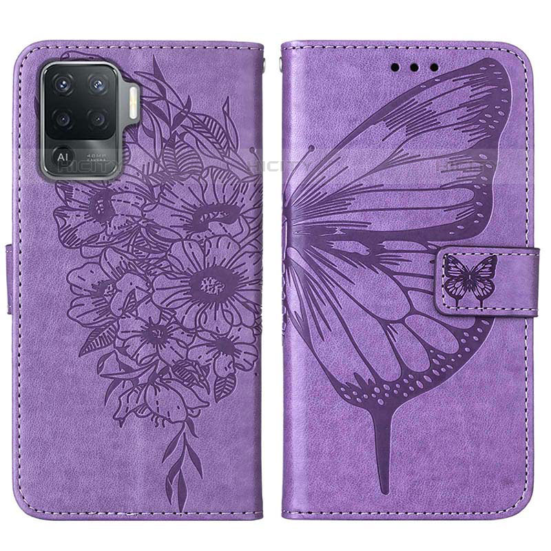 Custodia Portafoglio In Pelle Farfalla Cover con Supporto Y01B per Oppo F19 Pro Lavanda