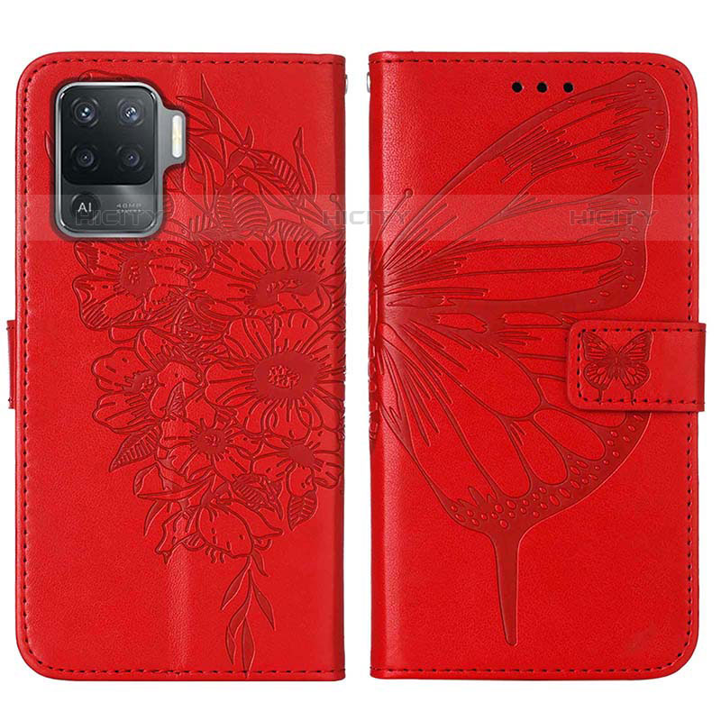 Custodia Portafoglio In Pelle Farfalla Cover con Supporto Y01B per Oppo F19 Pro Rosso