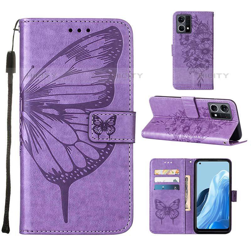 Custodia Portafoglio In Pelle Farfalla Cover con Supporto Y01B per Oppo F21 Pro 4G Lavanda