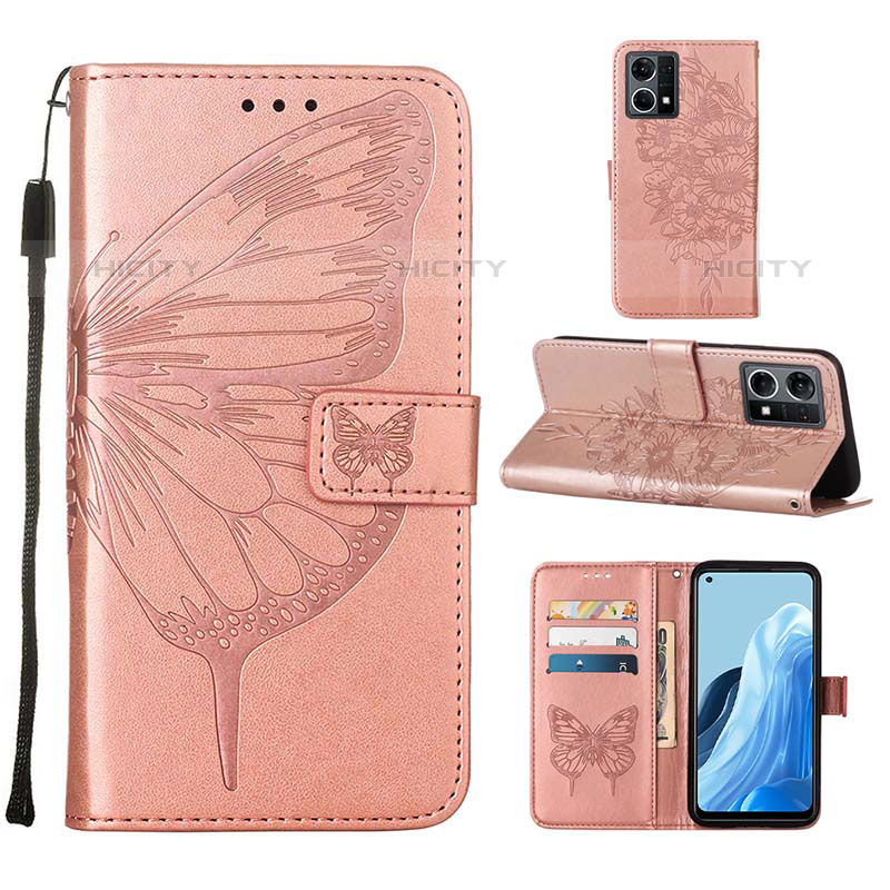 Custodia Portafoglio In Pelle Farfalla Cover con Supporto Y01B per Oppo F21 Pro 4G Oro Rosa