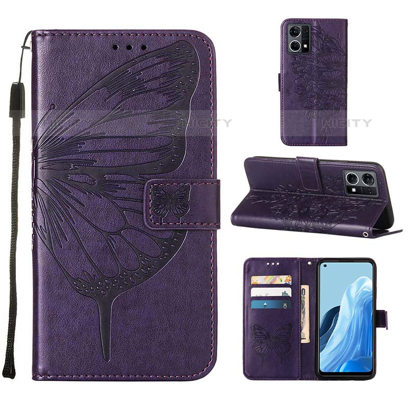 Custodia Portafoglio In Pelle Farfalla Cover con Supporto Y01B per Oppo F21 Pro 4G Viola