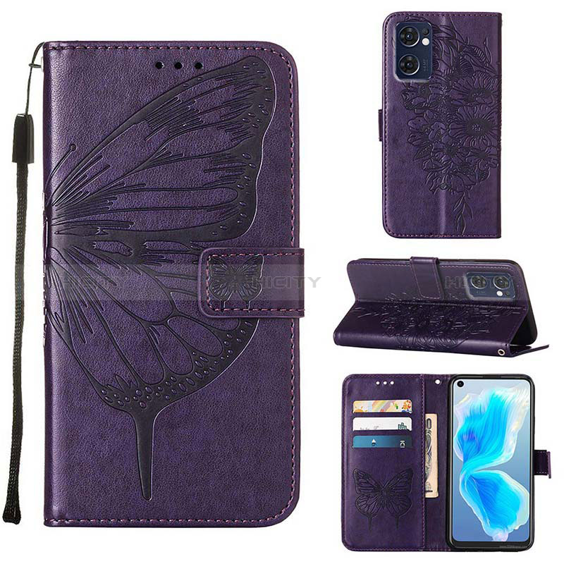 Custodia Portafoglio In Pelle Farfalla Cover con Supporto Y01B per Oppo Find X5 Lite 5G Viola