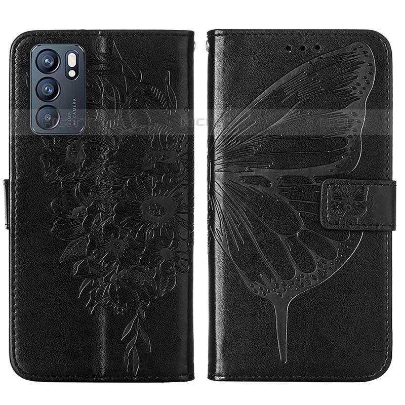 Custodia Portafoglio In Pelle Farfalla Cover con Supporto Y01B per Oppo Reno6 5G Nero