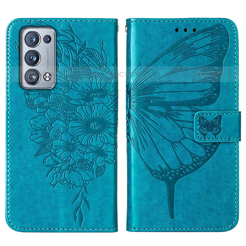 Custodia Portafoglio In Pelle Farfalla Cover con Supporto Y01B per Oppo Reno6 Pro 5G Blu