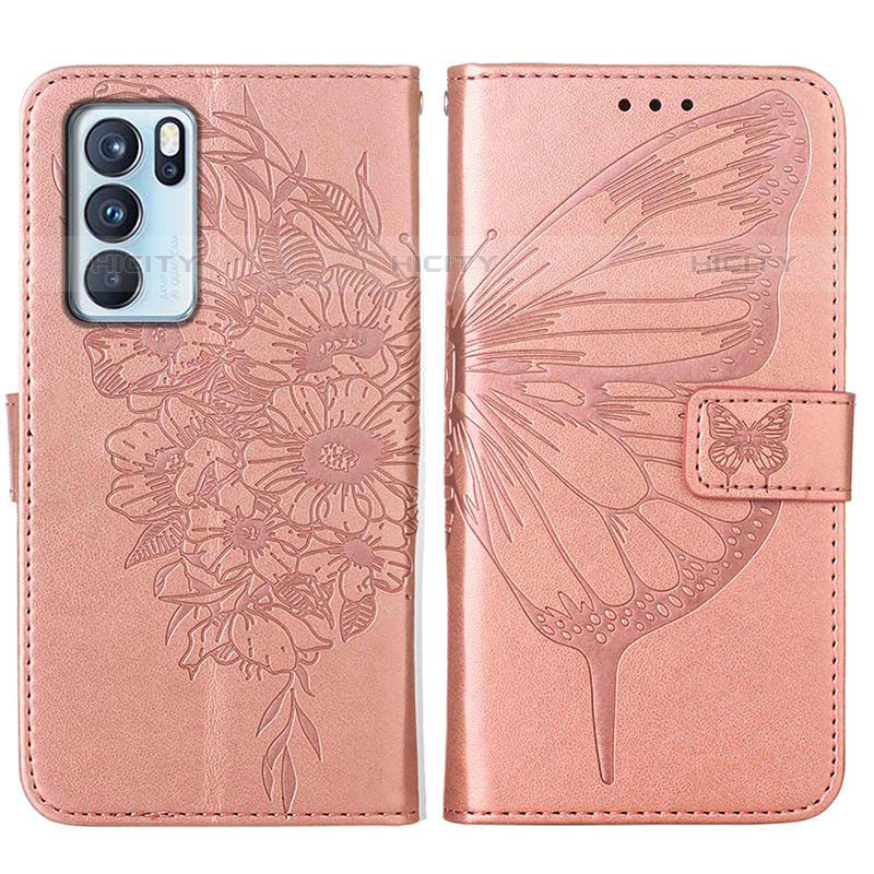 Custodia Portafoglio In Pelle Farfalla Cover con Supporto Y01B per Oppo Reno6 Pro 5G India