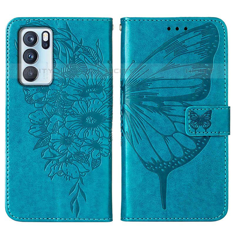 Custodia Portafoglio In Pelle Farfalla Cover con Supporto Y01B per Oppo Reno6 Pro 5G India Blu