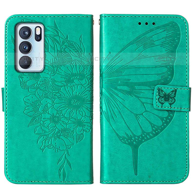 Custodia Portafoglio In Pelle Farfalla Cover con Supporto Y01B per Oppo Reno6 Pro 5G India Verde