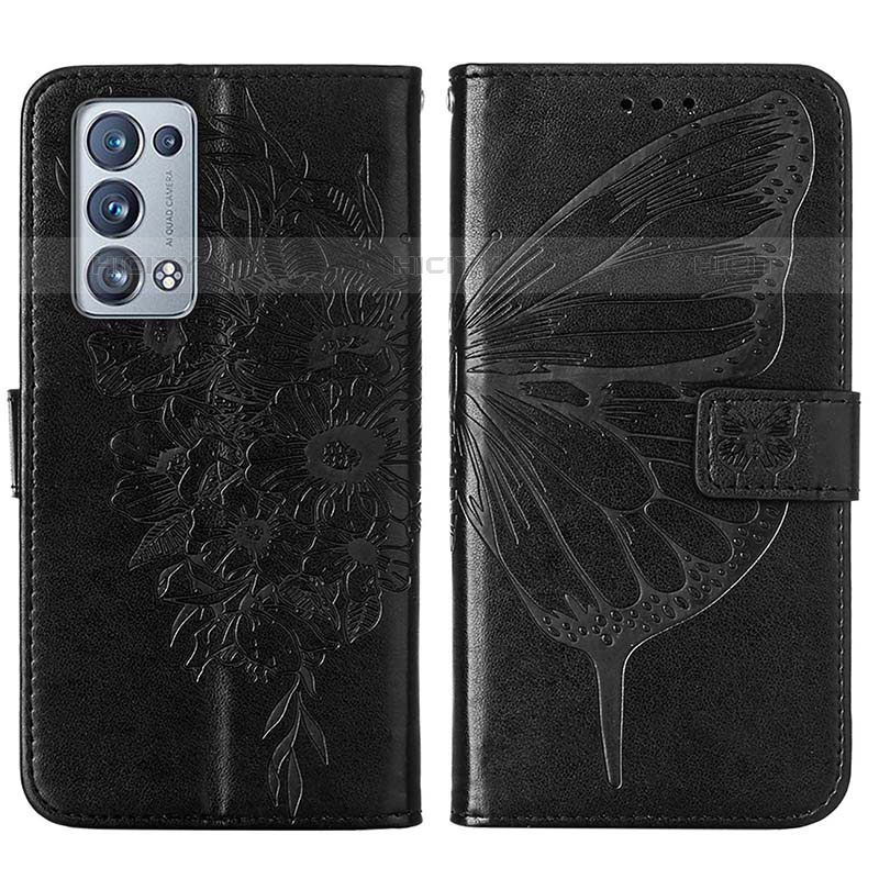 Custodia Portafoglio In Pelle Farfalla Cover con Supporto Y01B per Oppo Reno6 Pro 5G Nero