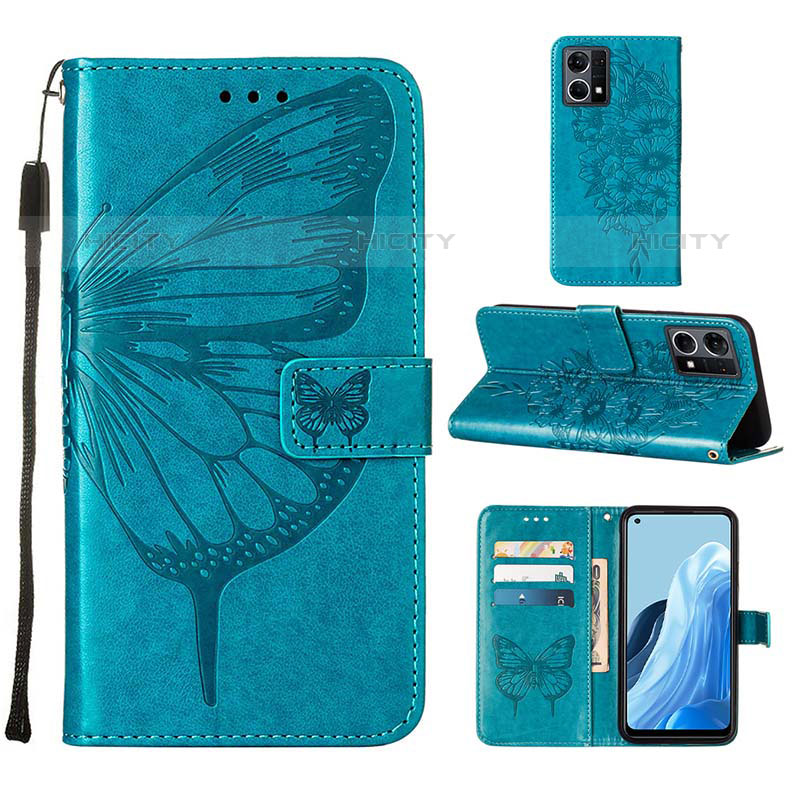 Custodia Portafoglio In Pelle Farfalla Cover con Supporto Y01B per Oppo Reno8 4G Blu