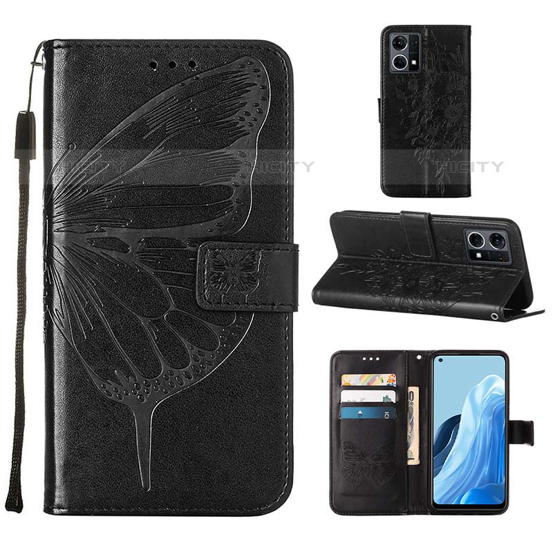 Custodia Portafoglio In Pelle Farfalla Cover con Supporto Y01B per Oppo Reno8 4G Nero