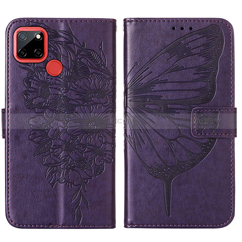 Custodia Portafoglio In Pelle Farfalla Cover con Supporto Y01B per Realme 7i RMX2193 Viola