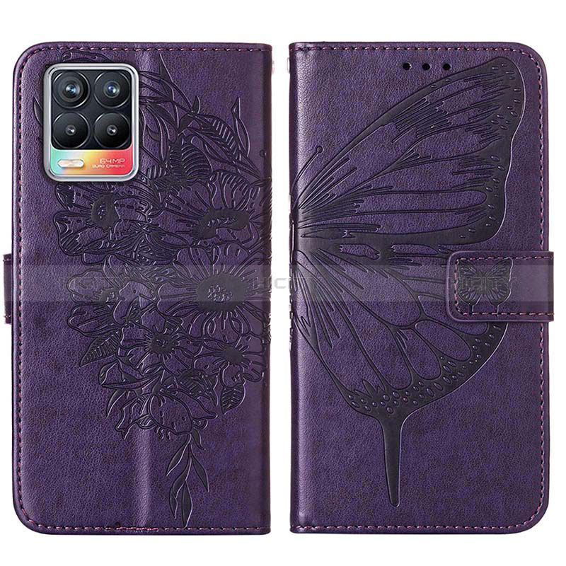 Custodia Portafoglio In Pelle Farfalla Cover con Supporto Y01B per Realme 8 4G Viola