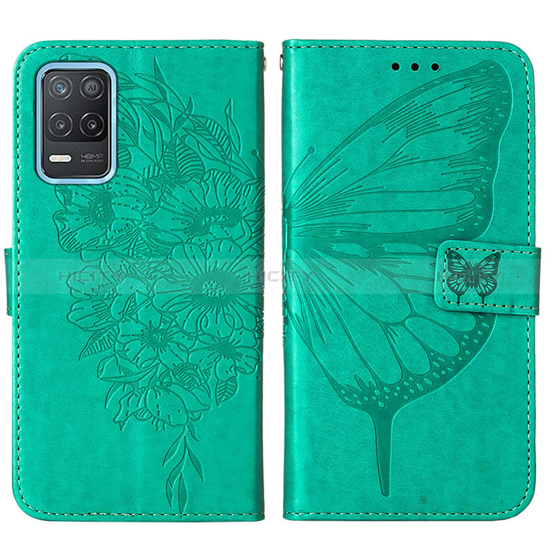 Custodia Portafoglio In Pelle Farfalla Cover con Supporto Y01B per Realme 8s 5G Verde