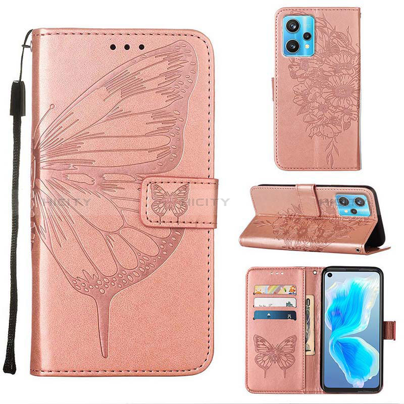 Custodia Portafoglio In Pelle Farfalla Cover con Supporto Y01B per Realme 9 Pro+ Plus 5G Oro Rosa