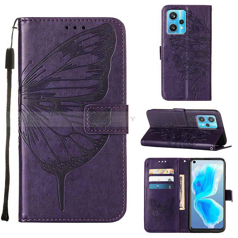 Custodia Portafoglio In Pelle Farfalla Cover con Supporto Y01B per Realme 9 Pro+ Plus 5G Viola