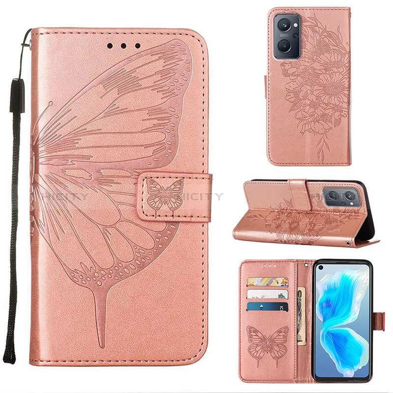 Custodia Portafoglio In Pelle Farfalla Cover con Supporto Y01B per Realme 9i 4G Oro Rosa