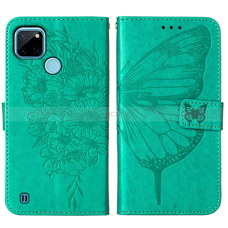 Custodia Portafoglio In Pelle Farfalla Cover con Supporto Y01B per Realme C25Y India Verde