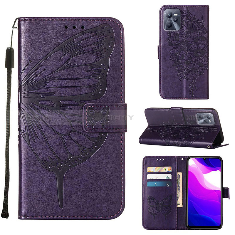 Custodia Portafoglio In Pelle Farfalla Cover con Supporto Y01B per Realme C35 Viola