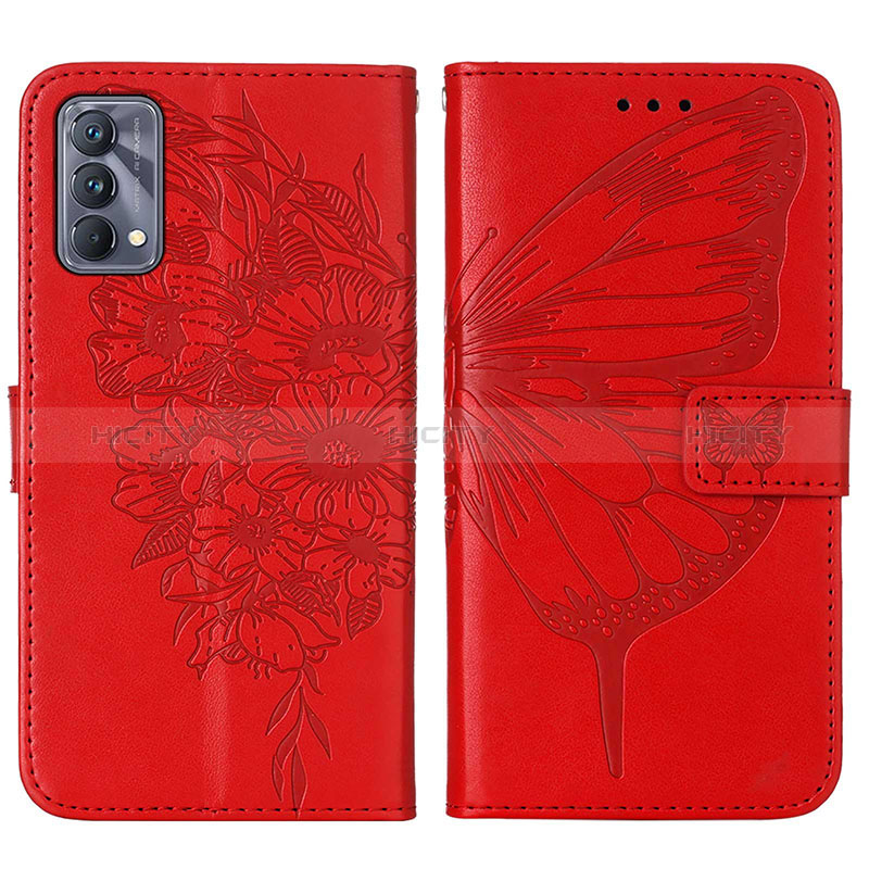 Custodia Portafoglio In Pelle Farfalla Cover con Supporto Y01B per Realme GT Master 5G Rosso