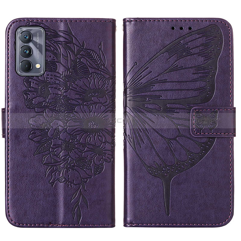 Custodia Portafoglio In Pelle Farfalla Cover con Supporto Y01B per Realme GT Master 5G Viola