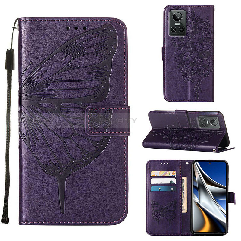 Custodia Portafoglio In Pelle Farfalla Cover con Supporto Y01B per Realme GT Neo3 5G Viola