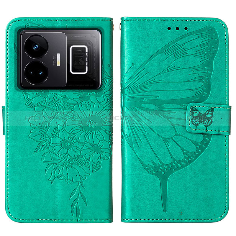 Custodia Portafoglio In Pelle Farfalla Cover con Supporto Y01B per Realme GT Neo5 5G Verde