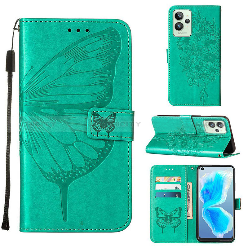 Custodia Portafoglio In Pelle Farfalla Cover con Supporto Y01B per Realme GT2 Pro 5G Verde