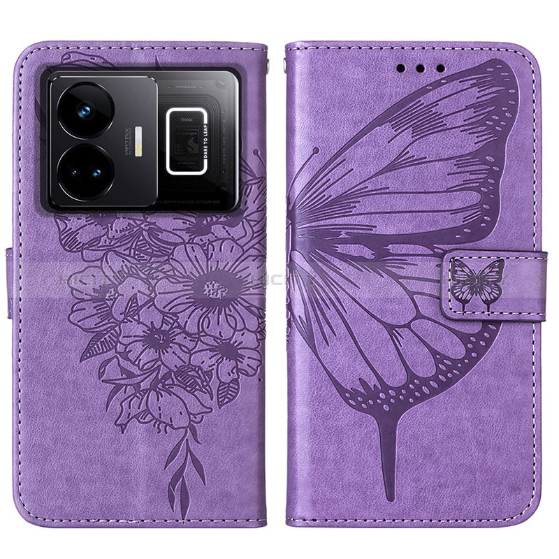 Custodia Portafoglio In Pelle Farfalla Cover con Supporto Y01B per Realme GT5 5G Lavanda