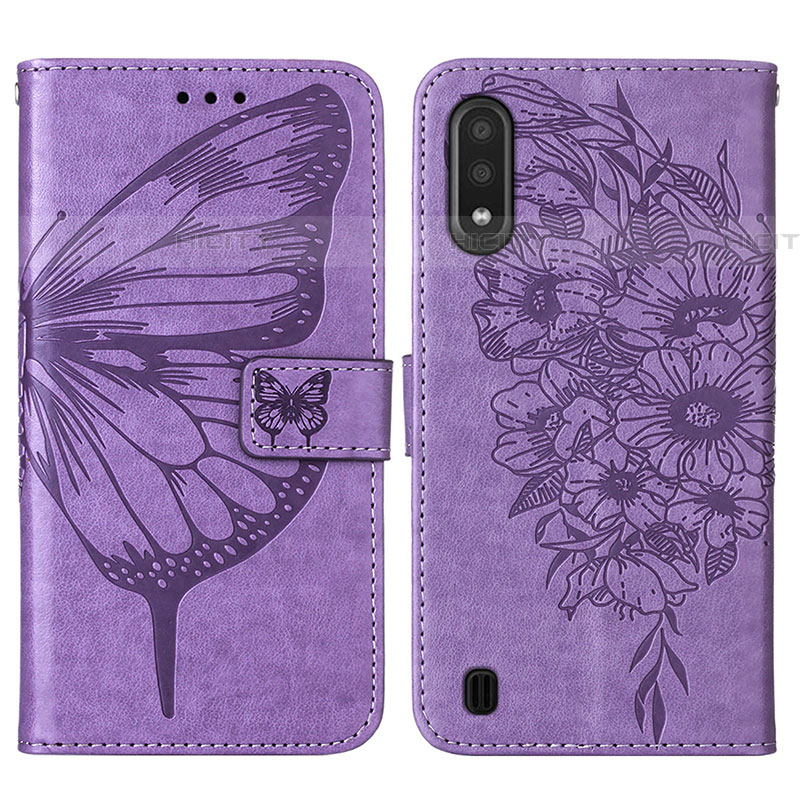 Custodia Portafoglio In Pelle Farfalla Cover con Supporto Y01B per Samsung Galaxy A01 SM-A015 Lavanda