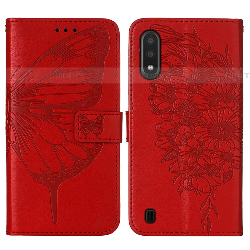 Custodia Portafoglio In Pelle Farfalla Cover con Supporto Y01B per Samsung Galaxy A01 SM-A015 Rosso