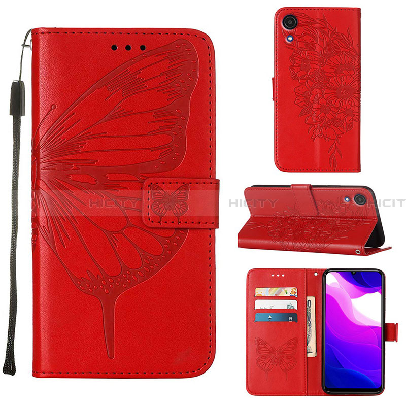 Custodia Portafoglio In Pelle Farfalla Cover con Supporto Y01B per Samsung Galaxy A03 Core Rosso