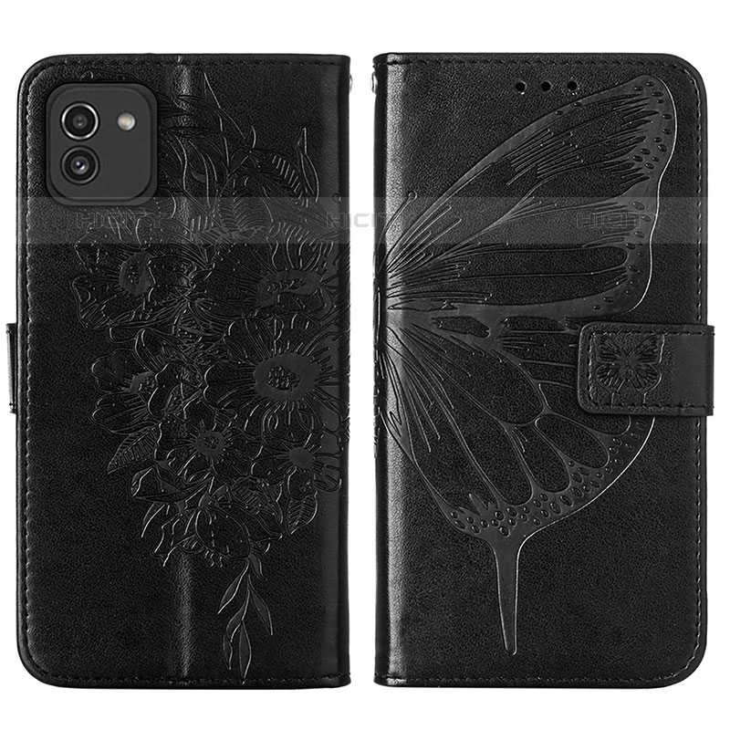 Custodia Portafoglio In Pelle Farfalla Cover con Supporto Y01B per Samsung Galaxy A03 Nero