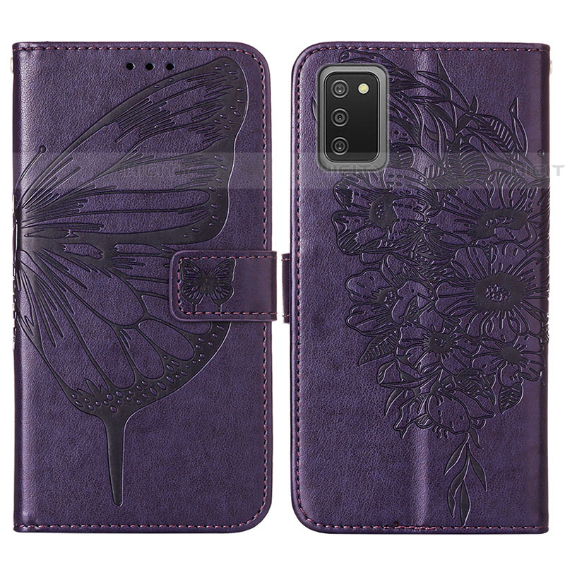 Custodia Portafoglio In Pelle Farfalla Cover con Supporto Y01B per Samsung Galaxy A03s Viola