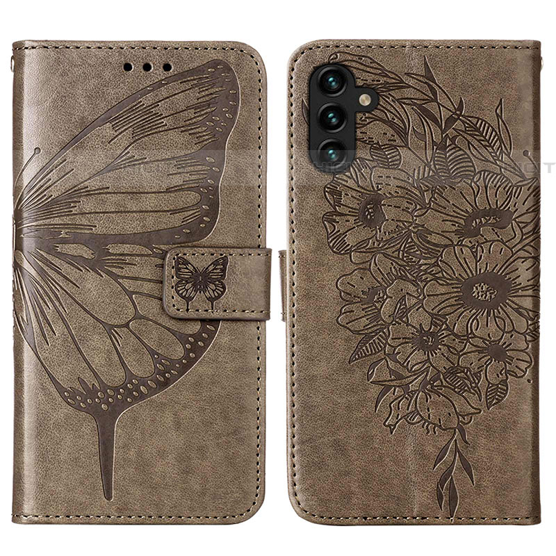 Custodia Portafoglio In Pelle Farfalla Cover con Supporto Y01B per Samsung Galaxy A04s Grigio